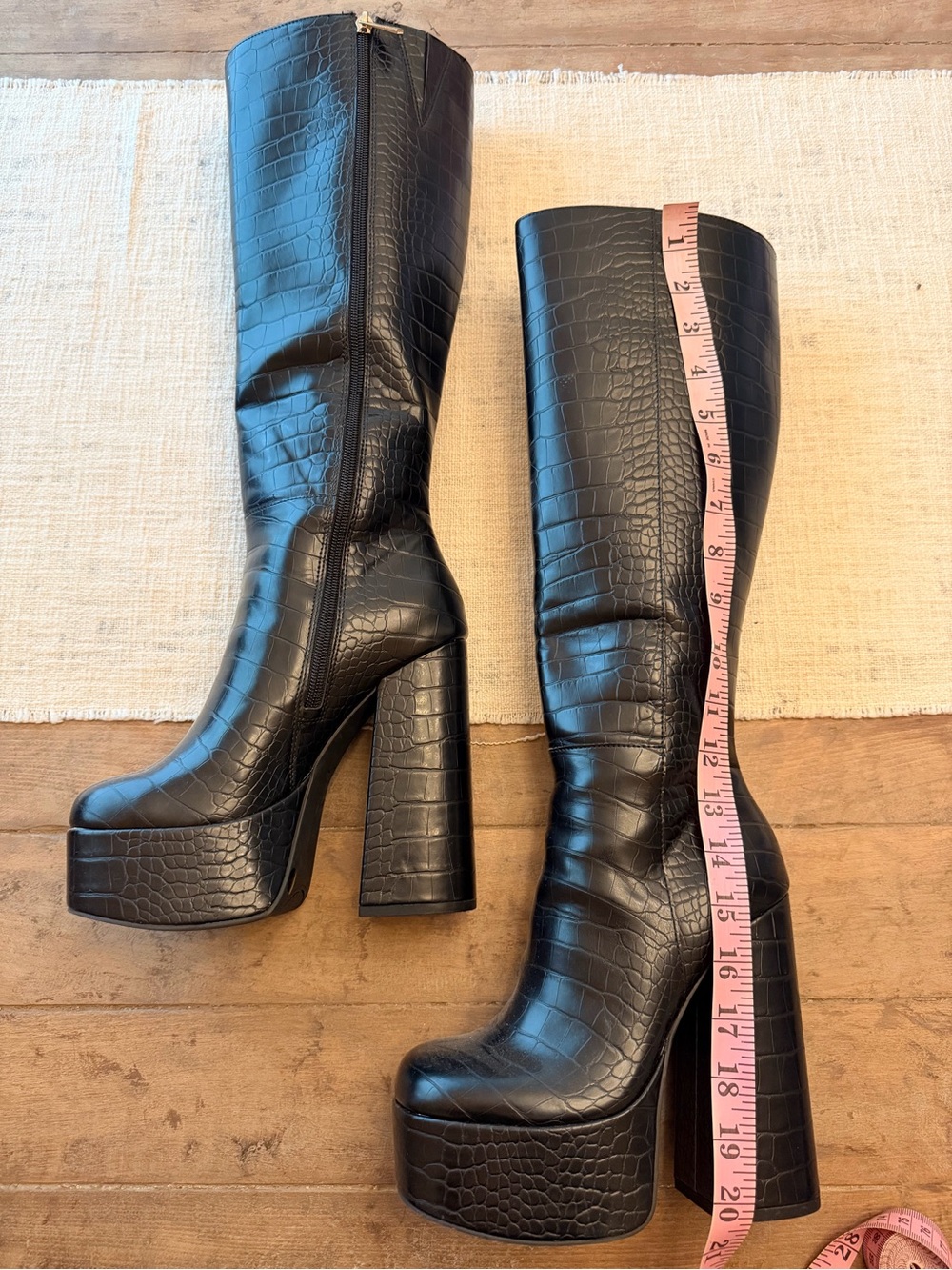 Jessica Simpson Black Croc-Embossed Platform Over-The-Knee Boots